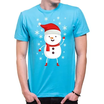 Pánská móda Tričko - Zasněžený vánoční sněhulák, Barva látky tyrkysová modrá, Střih Pánsky/UNISEX, Velikost Dětské 110 cm/4léta