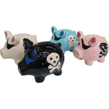 Pokladnička pokladnička PRASÁTKO-PIRÁT, 12x9,5x9,5cm, 4bar.,otvír.,keram.