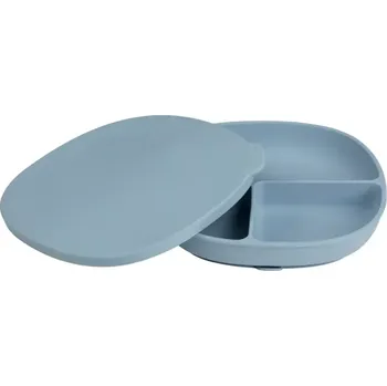 dětská jídelní sada b.box Silikonový dělený talířek s víčkem a přísavkou Modrý (101608)