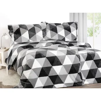 Povlečení Hebké povlečení z mikroplyše - šedo/černé trojúhelníky