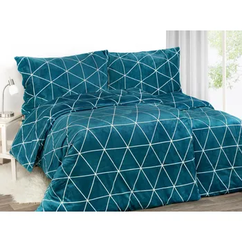 Povlečení Hebké povlečení z mikroplyše (mikroflanel) - petrolejové trojúhelníky