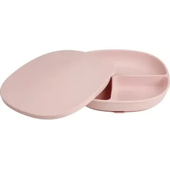 dětská jídelní sada b.box Silikonový dělený talířek s víčkem a přísavkou Růžový (101611)