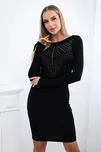 Pletené svetrové šaty se zlatým zirkonovým motivem vpředu model 9412 černé