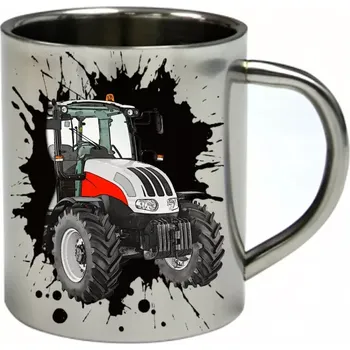 Steyr 4095 nerezový hrnek s traktorem 300 ml (hrnek nerezový dvouvrstvý pro farmáře , farmář , farma)