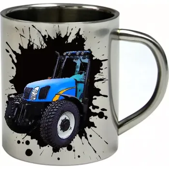 New Holland T5050 nerezový hrnek s traktorem (hrnek nerezový dvouvrstvý pro farmáře , farmář , farma)