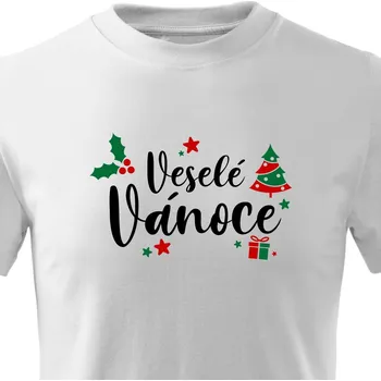 Dívčí oblečení Dětské Vánoční tričko - Veselé Vánoce Barva: Bílá, Barva potisku: Černá-Červená-Zelená, Velikost: 24 měsíců