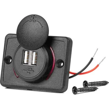 Vodotěsná nabíječka na telefon čtvercového tvaru s ČERVENÝM LED podsvícením 2xUSB 12/24V AMiO-04230