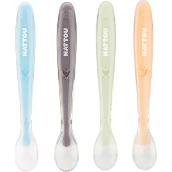 Příbor NATTOU Lžičky silikonové s měkkým koncem 4 ks