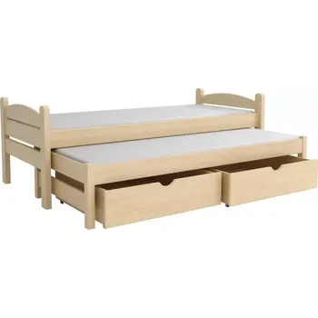 Dětská postel Postel WOOD-V 010 s výsuvným lůžkem borovice masiv 90x190 cm a úložným prostorem