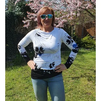 Dámská halenka EVA Dámská tunika s květy Barva: Tmavě modrá, Size: M