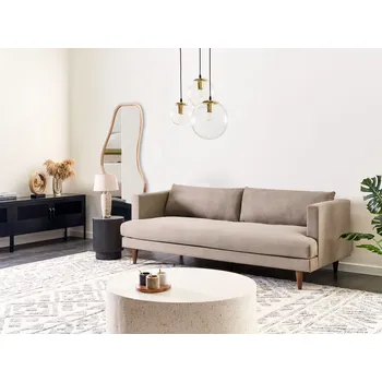 Pohovka 3místná čalouněná pohovka světle hnědá tmavě dřevěné nohy obývací pokoj moderní styl Beliani