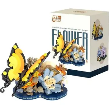 Puzzle Stavebnice květiny - Květiny s motýlem