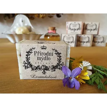 Mýdlo Přírodní ručně vyrobené Levandulové mýdlo s mateřídouškou 50 g (Přírodní bylinné mýdlo Levandulové s mateřídouškou. Regionální výrobek - vyrobeno v České republice.)