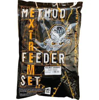 Návnadová surovina POSEIDON BAITS Method Feeder set 800g + 200ml booster Příchuť: Halibut - Mango