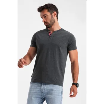 Pánské tričko Pánské tričko s otevřeným kulatým výstřihem henley - černé V4 OM-TSCT-0155 - S