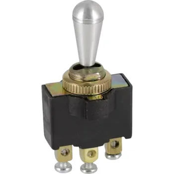 vypínač KRAMP Páčkový přepínač zap-vyp-zap, 12–24 VDC, 10 A, 125–250 VAC, 2 A, 3pólový, kovová krytka