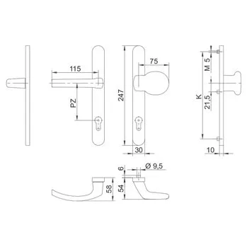 Příslušenství k oknu DAB Trade 35A/2200 G klika-koule, s pružinou, rozteč šroubů 216mm, PZ92, trn 8x8mm, TS67-72, F1 stříbrná