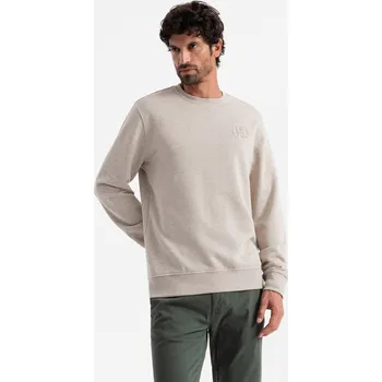 Pánská mikina Pánská melanžová mikina s vyšitým logem - béžová V2 OM-SSNZ-0163 - M
