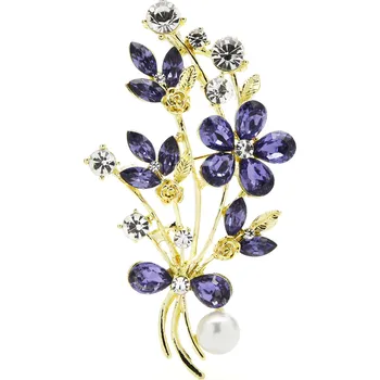 Brož B-TOP Květinová brož s perlou a fialovými krystaly