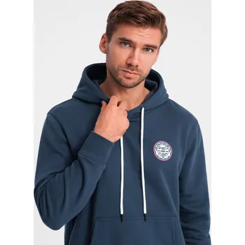 Pánská mikina Pánská mikina klokanka s kapucí a nášivkou ve studentském stylu - tmavě modrá V2 OM-SSNZ-0144 - XXL
