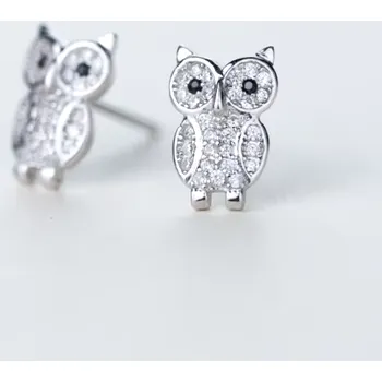 Náušnice For Silver Puzetové náušnice Sova se zirkony - Stříbro 925