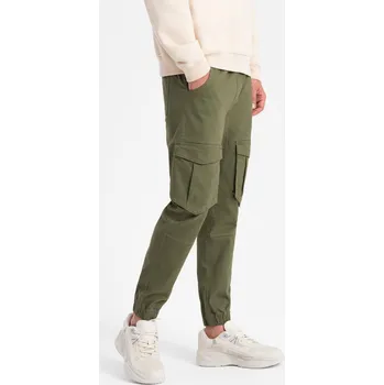 Pánské kalhoty JOGGERS s cargo kapsami - olivové V18 P886 - L