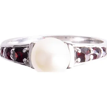 Prsten stříbrný prsten s českým granátem - perla (6270896) Velikost: 56, povrchová úprava: rhodiované