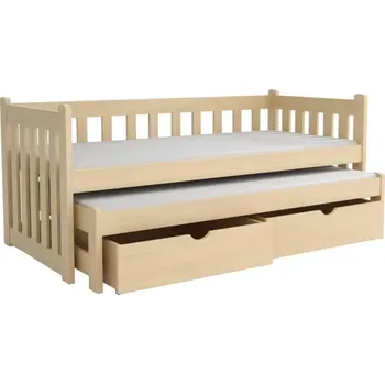 Dětská postel Postel WOOD-V 002 s výsuvným lůžkem borovice masiv 80x180 cm a úložným prostorem