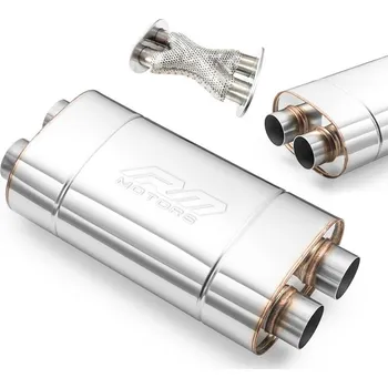 Zadní díl výfuku RM Motors Sportovní výfuk EX006, univerzální eliptický tlumič s X-PIPE Vstupní průměr: 60 mm, Délka: 350 mm