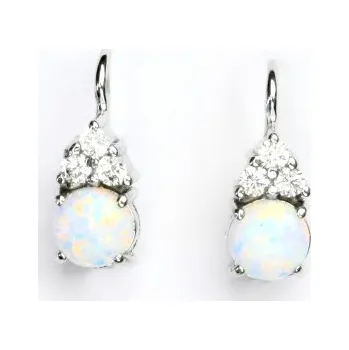 Náušnice Stříbrné náušnice bílý opál a zirkony - VE168 (Stříbrné náušnice s opálem a zirkony)