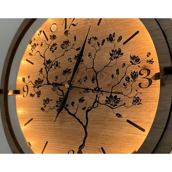 Obraz Li-Go "Azalka" Světelné hodiny 32 cm provedení povrchu: dub světlý, varianta napájení svítidla: 230V pro vývod ze stěny (s přívodním kabelem)