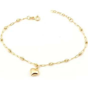 Náramek Dámský zlatý kuličkový náramek se srdíčkem 18-20 cm ZLNA1314F + Dárek zdarma