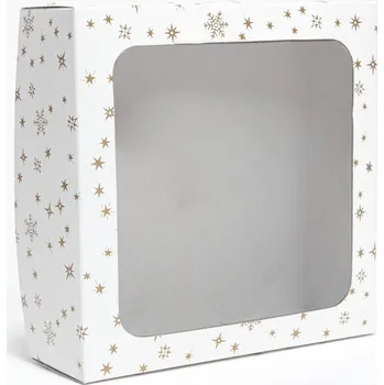 Dárková krabice vánoční papírová dvoudílná 19,5x19,5x6,5cm průhledné víko