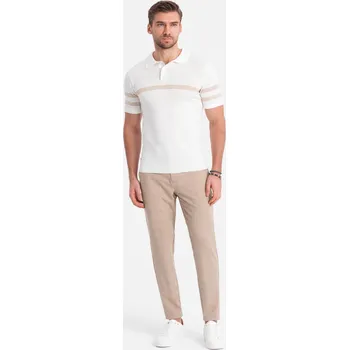 Pánské kalhoty Pánské kalhoty klasického střihu v jemné kostkované barvě - písková V2 OM-PACP-0187 - XL