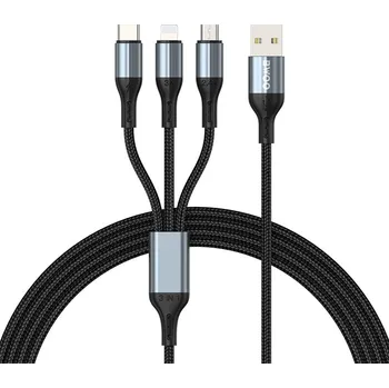 Datový kabel BWOO X274 USB kabel 3v1 Apple Lightning / Micro USB / USB-C 1,2m / 3A černý