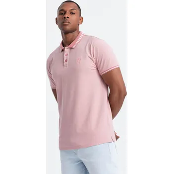 Pánské tričko Pánská melanžová polokošile s pruhovaným límečkem - růžová V2 OM-POSS-0109 - M