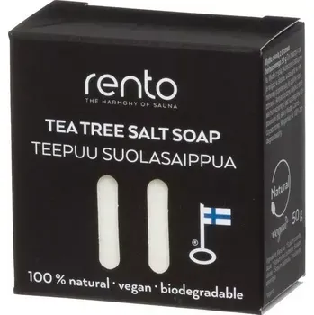 Mýdlo Solné mýdlo do sauny Rento 176892 - 50g, Tea Tree, pro mytí obličeje i těla, dezinfekční účinky soli