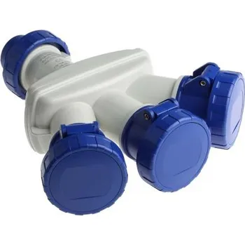 Elektrická zásuvka Adaptér pro průmyslový napájecí konektor, Zástrčka 2P plus E k zásuvce 3x2P plus E barva Modrá, 16A, 240 V