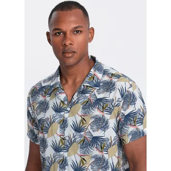 Pánské viskózové vzorované tričko s krátkým rukávem - palmy V7 OM-SHPS-0113 - S
