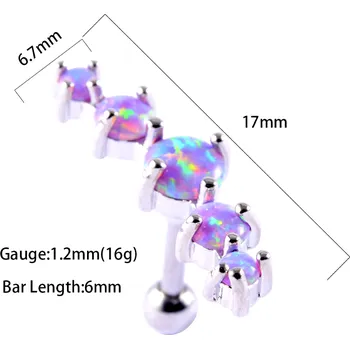 Piercing B-TOP Piercing do ucha s pěti opálovými kamínky - nerezová ocel