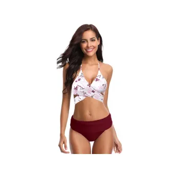 Dámské plavky Dělené plavky Push Up Bikiny Set - L, vínová červená-B