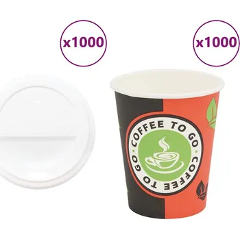 Jednorázové nádobí vidaXL Papírové kelímky na kávu s víčky 1000 pcs 8oz 240ml