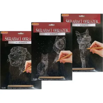 Výtvarná sada Teddies Škrabací obrázek stříbrný - 20,3 x 25,4 cm