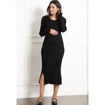 Těhotenský svetr Seraphine Dvoudílné žebrované těhotenské a kojící šaty s dlouhým rukávem 3v1 Amaya černé Velikost: S