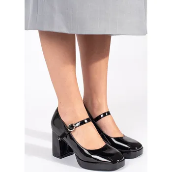 Dámské polobotky Krásné polobotky dámské černé na širokém podpatku 39