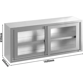 Vinotéka G.Gastro Stainless Steel Wall Cabinet PREMIUM – Sliding Glass Doors - 1600x400x650 mm - With Shelf