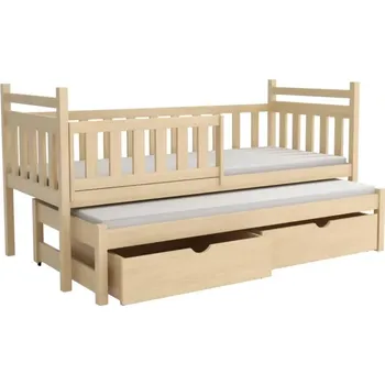 Dětská postel Postel WOOD-V 004 s výsuvným lůžkem borovice masiv 80x180 cm a úložným prostorem