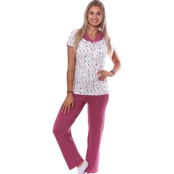 Dámské pyžamo Malinové i bílé jemné luxusní pyžamo s krajkou pro ženy či dívky a s květinami 1D1317 vínová s