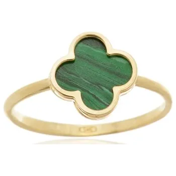 Prsten Dámský prsten čtyřlístek s malachitem ze žlutého zlata PR0742F + DÁREK ZDARMA