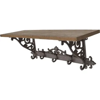 Věšák Hnědá nástěnná litinová police s háčky – 58x20x22 cm + doprava zdarma